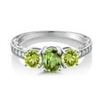 thumbnail image 2 of Gem Stone King 10K White Gold Green Peridot and White Lab Grown Diamond 3 Stone Engagement Ring for Women (2.04 Cttw, Oval Gemstone August Birthstone, Available in Size 5, 6, 7, 8, 9), 2 of 5
