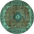 thumbnail image 1 of Ahgly Company Machine Washable Indoor Round Medallion Turquoise Blue Traditional Area Rugs, 7' Round, 1 of 4