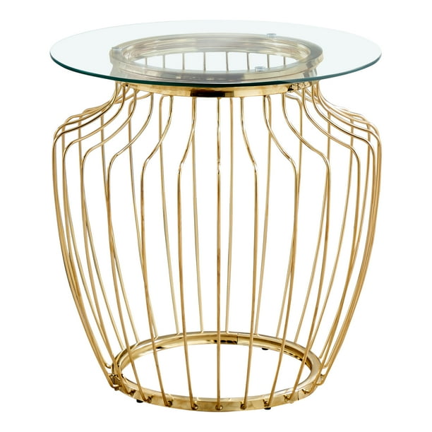 ACCENT TABLE 24"H / GOLD METAL WITH TEMPERED GLASS