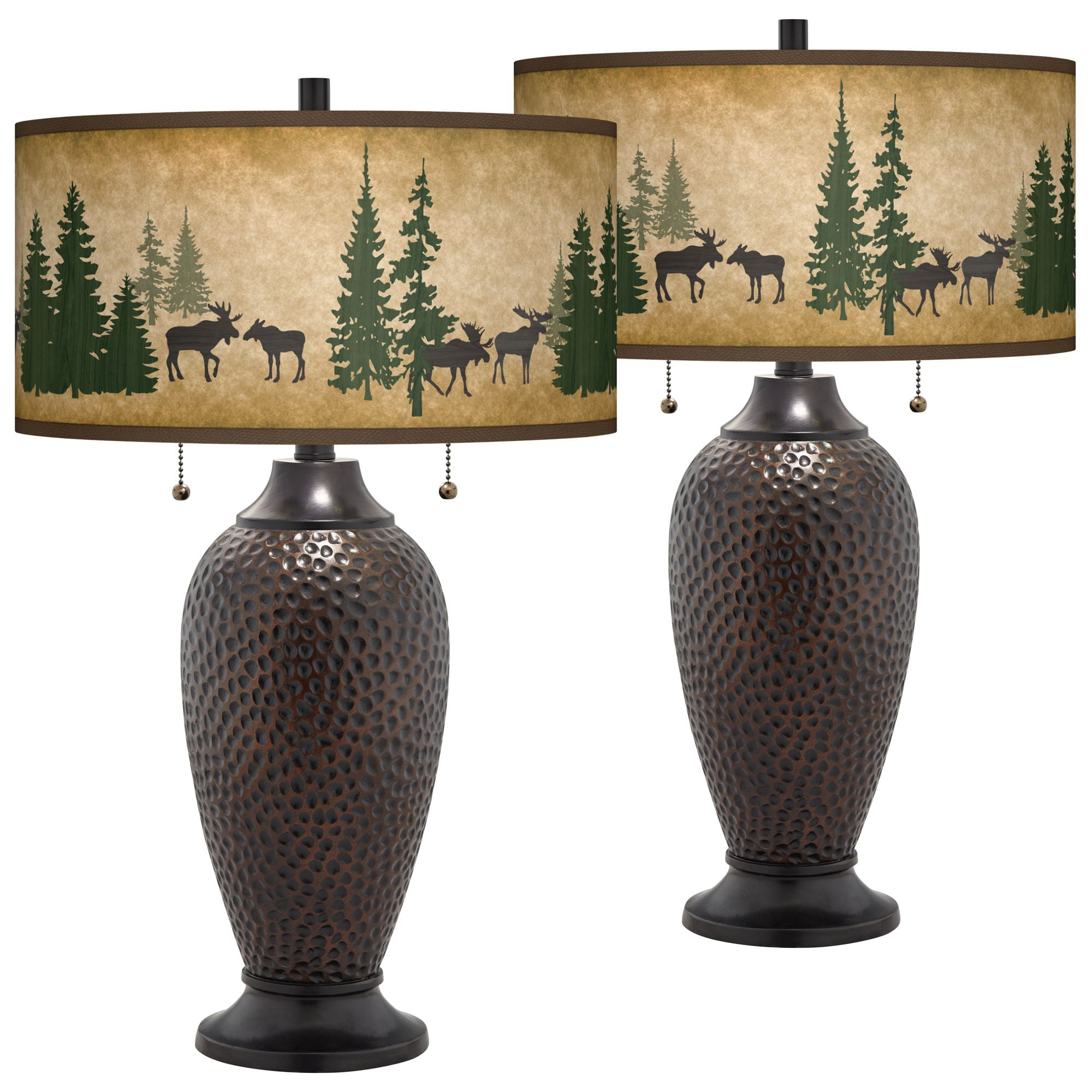 Giclee Glow Moose Lodge Zoey Hammered Oil-Rubbed Bronze Table Lamps Set of 2