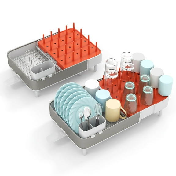 Gymax Expandable Dish Drying Rack Drainer w/ Detachable Utensil Holder & Vertical Bars
