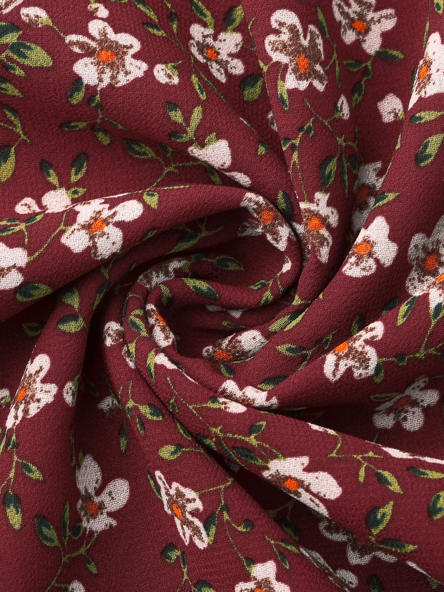 DARING DIVA Fall Floral Long Sleeve Chiffon Midi Dress S Wine Red