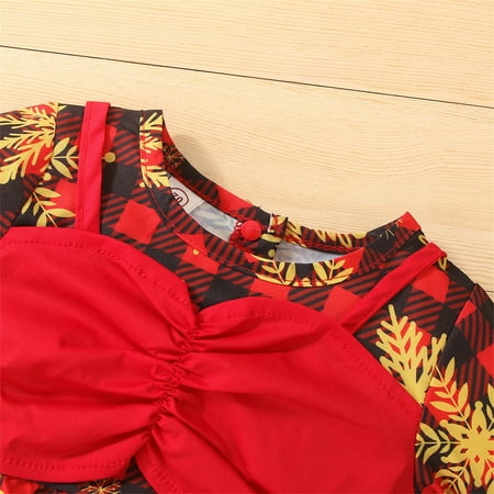 

TOWED22 Baby Christmas Bodysuit Girl Toddler Baby Girl Long Sleeve One Piece Swimsuit Solid Rash Guard Beachwear Kids Ruffle Bathing Suit Red