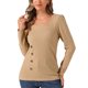 thumbnail image 1 of INSPIRAR CHIC Blusas de Manga Larga para Mujer con Decoración de Botones Cuello Cuadrado Suéter Tops L Caqui, 1 of 6