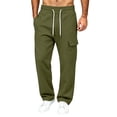 thumbnail image 2 of Mens Cargo Sweatpants with Multiple Pockets Casual Elastic Waist Drawstring Relaxed Fit Fashion Wide Leg Joggers Army Green L, 2 of 7