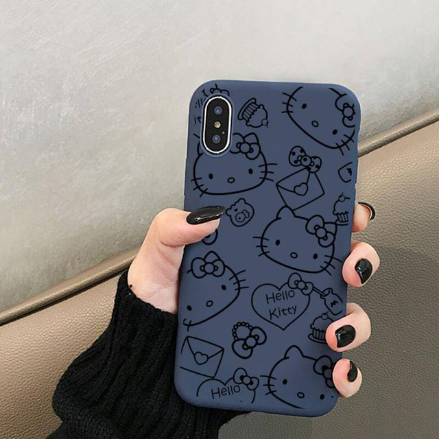 Sanrio-Bonita funda de Hello Kitty para iPhone 14 Plus 13 12 Mini 11 Pro XS MAX X XR, Color caramelo, azul, funda suave Fivean unisex