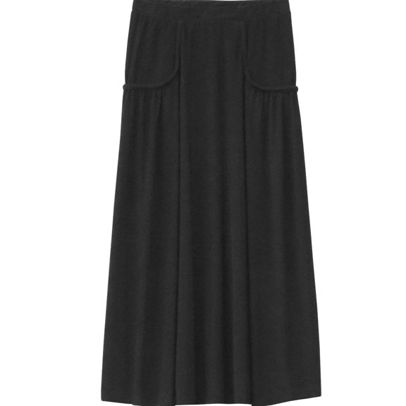 Girl's Black Faux Pocket Stretch Knit Ankle Length Skirt