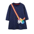 thumbnail image 2 of HWJAD Little Girls Cotton Casual Dress Cartoon Unicorn Appliques Jersey Long Sleeved Party Dresses, 2 of 9