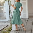 thumbnail image 7 of UoCefik Womens Dresses for Wedding Guest Polka Dot Button Down Tie Waist Midi Dress Y2k Elegant Short Sleeve Vacation Dresses Dark Green S, 7 of 7