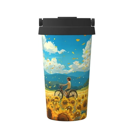 

KLL Field Bicycle Young Sunflower Pattern Stainless Steel Vacuum Insulated Tumbler - Carry Insulated Coffee Mug - Reusable Insulated Cold Brew Iced Coffee Cup Thermos