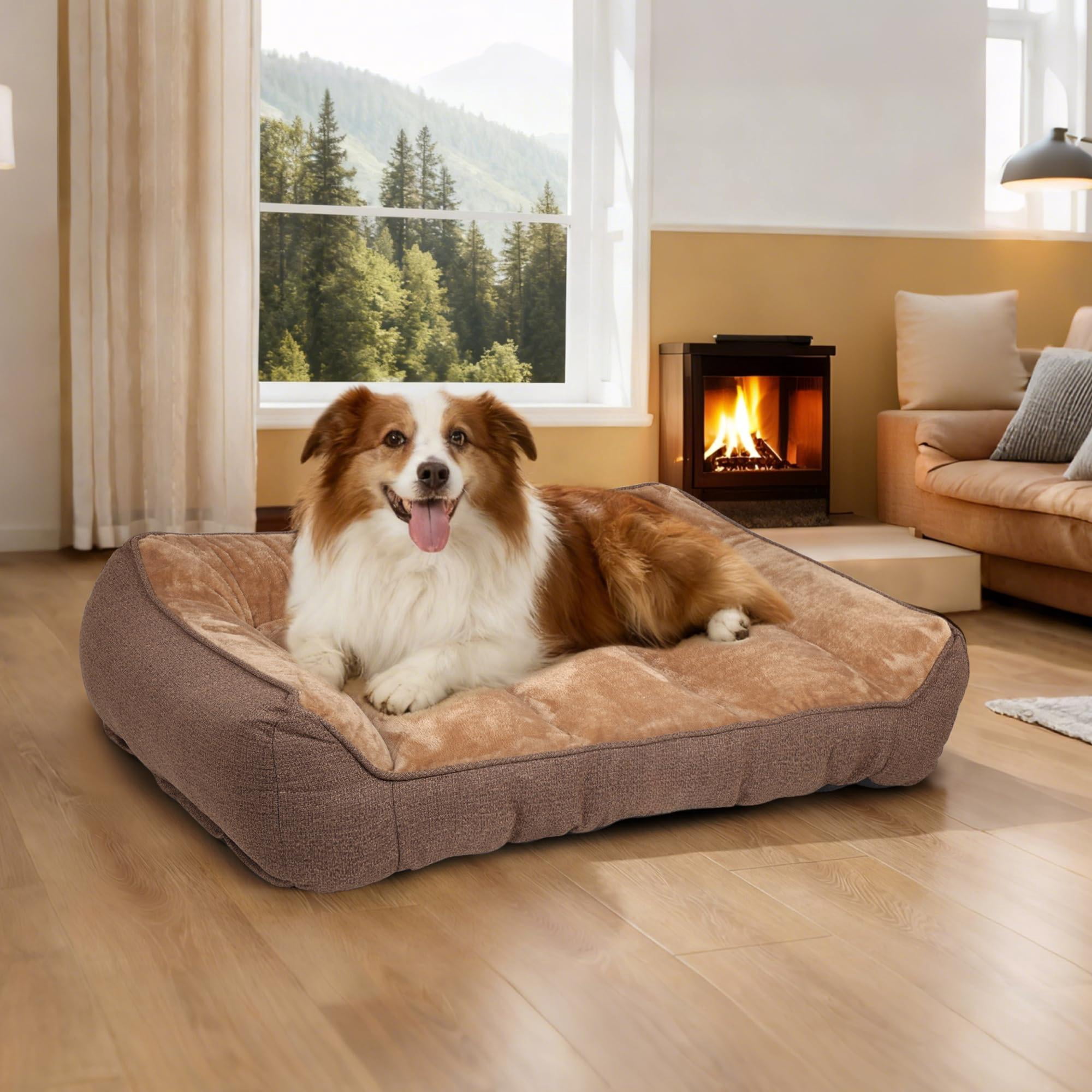 Orthopedic Dog Bed, Brown, 38"L x 28"W x 9"H, For Large Dogs