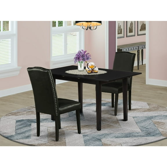 Wooden Dining Table Set with Chairs - 3 Piece Rectangular Table & Nail Head Parsons Chairs - Elegant Kitchen Dinette Set