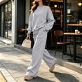 thumbnail image 4 of Women's Cute Sweat Sets Round Neck Sweatshirt and Pants Set, 2 Piece Sweat Suit with Pockets, Lounge Set for Fall Winter Light Gray Xl, 4 of 5