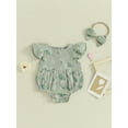 thumbnail image 2 of FEORJGP Infant Baby Girl 2 Piece Outfits Newborn Short Fly Sleeve Jumpsuit Floral Print Ruffle Romper Crew Neck Bodysuit and Headband Toddlers Cute Fashion Summer Clothes, 2 of 9