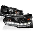 thumbnail image 1 of Spec-D Tuning R8 LED Projector Headlights Lamps Black Compatible with 2008-2017 Mitsubishi Lancer, 2008-2015 Mitsubishi Lancer EVO X, Left + Right Pair Headlamps Assembly, 1 of 4