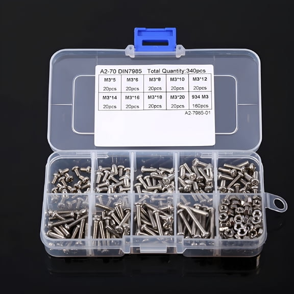 TALENO 340pcs M3 Stainless Steel Screws and Nuts Assortment Kit Set Pan Head,Bolt Assortment,Fastener