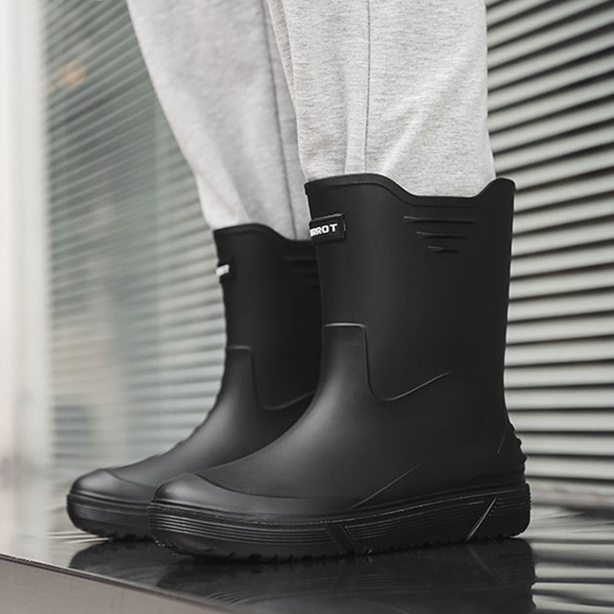 Rain Boots for Men, Non-Slip Waterproof Rubber Boots Outdoor Garden Mid Calf Muck Work Shoes Rainboots for Fishing Climbing, Size 9