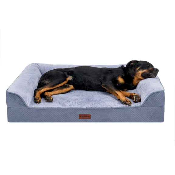 FurHaven Jumbo (40"x32") Cooling Gel Dog Bed – Cool Gel Memory Foam Sofa Pet Bed, Embossed Velvet, Removable Washable Cover, Steel Blue