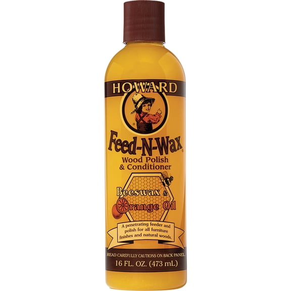 HOWARD - Feed N Wax - Cera de Abeja Acondicionadora y Abrillantadora de Madera. Repara Arañazos en Pisos Muebles y Gabinetes de Madera. Contiene Aceite de Naranja - 473 ml (16 oz)