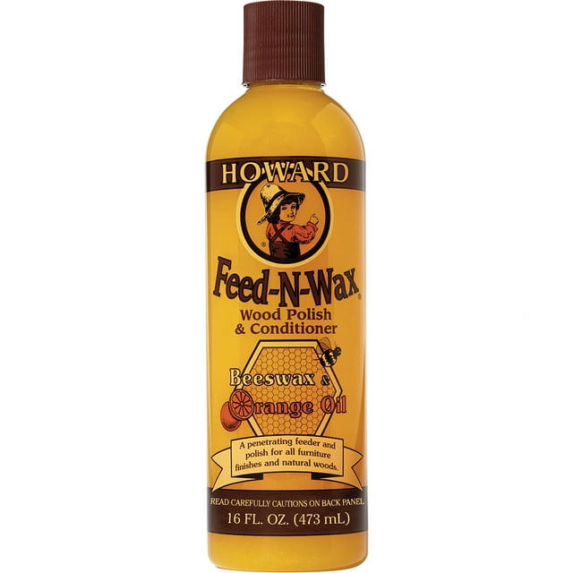HOWARD - Feed N Wax - Cera de Abeja Acondicionadora y Abrillantadora de Madera. Repara Arañazos en Pisos Muebles y Gabinetes de Madera. Contiene Aceite de Naranja - 473 ml (16 oz)