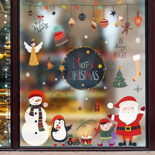 Pegatinas navideñas para ventana, calcomanías de dibujos animados de Papá Noel, árbol de Navidad, muñeco de nieve, calcomanía de vidrio, decoraciones de Feliz Navidad para el hogar, Año Nuevo 2024