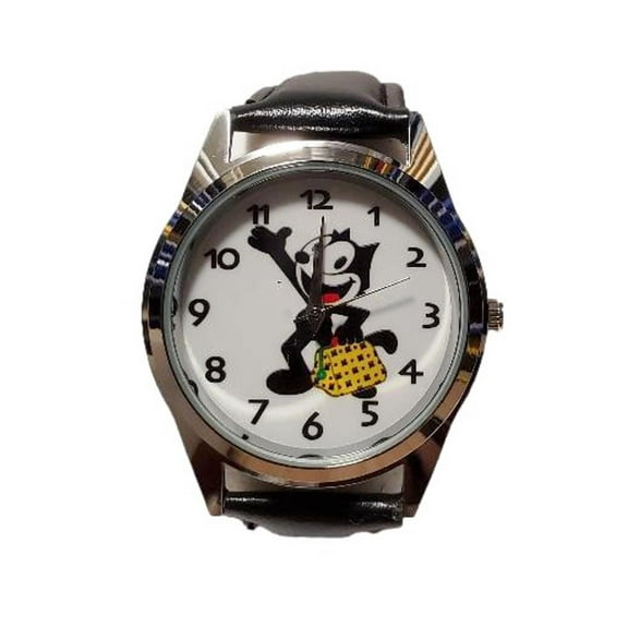 Felix The Cat Cartoon Character Black Leather Band Wrist Watch