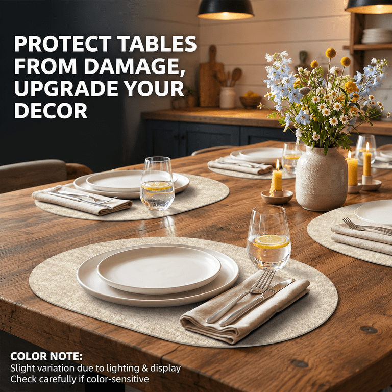 Placeats Placemats Set Of 6 17.7 X 11.8 Inch Oval Faux Leather Place Mats ...