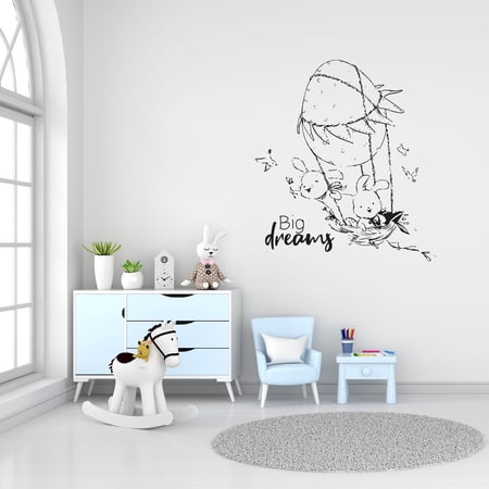 Big Dreams Bunny Hot Air Balloon Balloons HotAir Life Quote Vinyl Design Wall Sticker Art Decal Boy Girl Kid Room Bedroom Nursery Kinder Playroom Home Decor Stickers Decoration Size (10x8 inch)