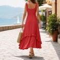 thumbnail image 4 of Iyufng Ruffled Midi Dresses for Women Deep V-Neck Sleeveless Fitted Solid Color Dress, 4 of 5