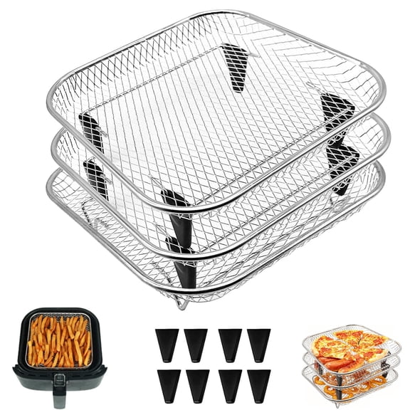GWY 3-Tier Stackable Air Fryer Rack, 8x8 Inch Square Dehydrator Rack & Oven Rack, Food Grade Stainless Steel Air Fryer Accessories, Fits Air Fryers with Inner Size ≥8.7 Inch
