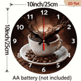 thumbnail image 3 of 2D Flat 1pc 10Inch wooden wall clock with crackle print coffee and coffee cup design, silent quartz clock, suitable for living room, kitchen, dining room, office decoration, 3 of 7
