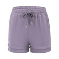 thumbnail image 3 of cocolona Womens Summer High Waist Drawstring Shorts Lightweight Casual Solid Color Wide Leg Vacation Beach Shorts with Pockets Purple XXL, 3 of 4