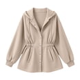 thumbnail image 6 of Ghalytn Women's Fleece Lined Hooded Jacket Waist Cinched Coat Zip and Snap Button Front Long Sleeve Outerwear with Pockets, 6 of 7