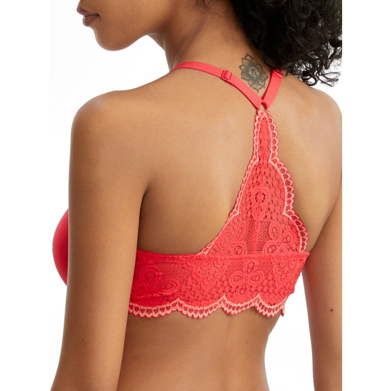 Women's Maidenform 7112 One Fab Fit Extra Coverage Lace T-Back Bra (Red  Stone/Coral Punch 40C) 