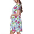 thumbnail image 2 of Picia Strawberry And Flowers Pattern Women's Short Sleeve Summer Dress Pleated Loose Swing Knee Length Short Sleeve Swing Dresses, 2 of 6