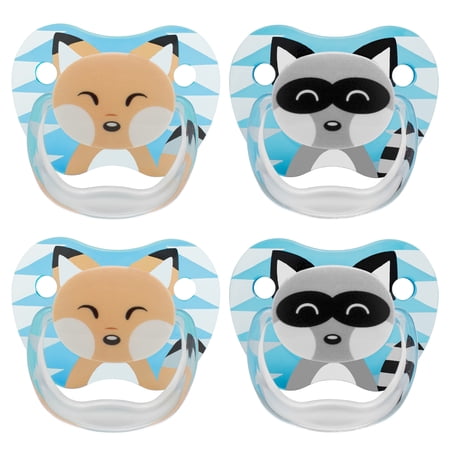 Dr. Brown's Classic PACIFIERS, 0-6m, Animal Faces Blue, 4 Count