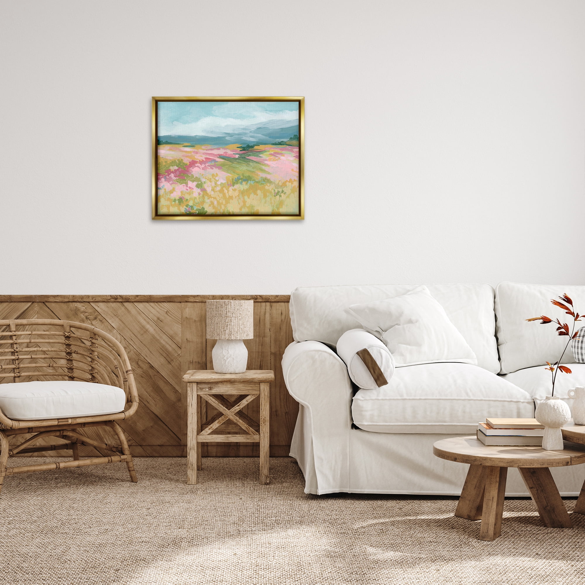 Stupell Industries Abstract Mountain Hills Landscape Painting Gold Floater Framed Canvas Art Print Wall Art, 31 x 25