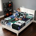 thumbnail image 4 of Manfei Boys Basketball Twin Sheets, Sport Checkered Bedding, Navy Green 3pcs(1 Flat Sheet, 1 Fitted Sheet and 1 Pillowcase), 4 of 6