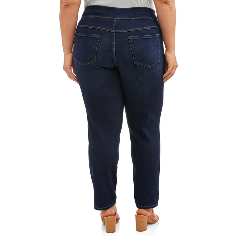 Terra & Sky Women's Plus Size Tummy Control Pull On 4 Pocket Jean with  Stretch 