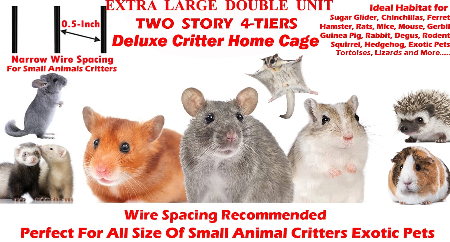 31"x18.5"x53.5"H X-Large Double Unit Two Full Story 4-Tiers Tight 1/2-Inch Bar Spacing Large Front Doors for Feisty Ferret Squirrel Hammock Chinchilla Rat Gerbil Small Animals Critters Rolling Cage