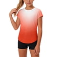 thumbnail image 2 of SROBPTY Teen Girls T-Shirts Solid Crew Neck Short Sleeve Gradient Breathable Summer Tops for 4-14Y, 2 of 4