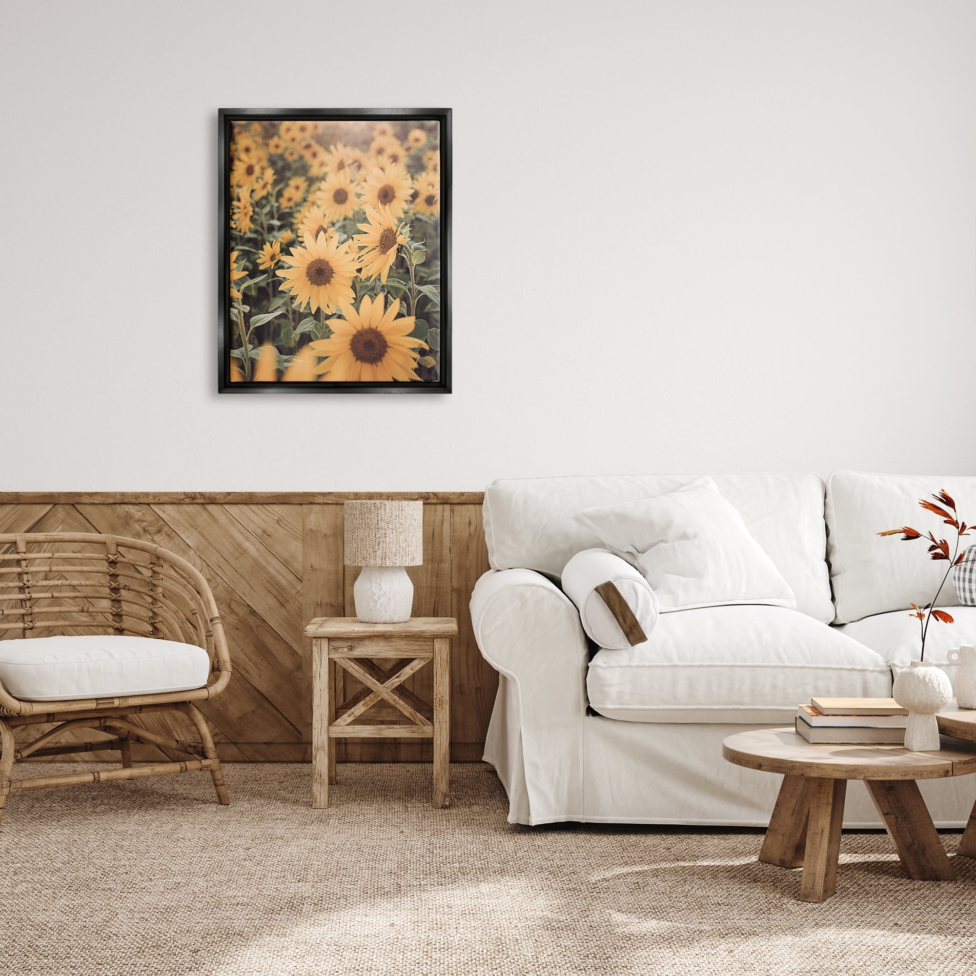 Stupell Industries Sunlit Sunflower Field Botanical & Floral Photography Black Floater Framed Art Print Wall Art, 25 x 31