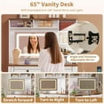 thumbnail image 6 of Vanity Desk with Glass Top & Charging Station, Touch Screen Mirror and Lights, Makeup Vanity with 5-Drawer, 6 Open Storage Shelves, Antique White, 6 of 7