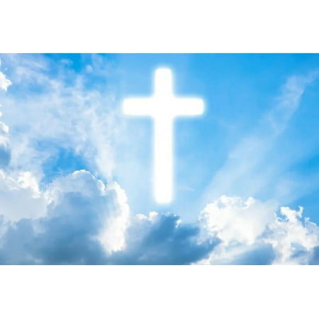 Image of Laeacco Blue Sky Christian Cross Backdrop Easter Religious Heaven Crucifix Jesus Resurrection Portrait Photography Background
