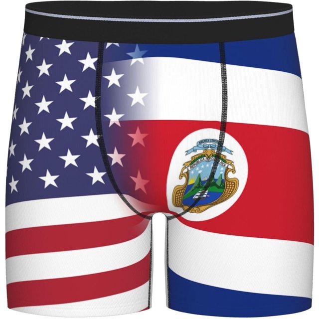 SEVEBJ United States and Costa flags Men's Long Boxer Briefs Extended Stretch Trunks Square Underpants
