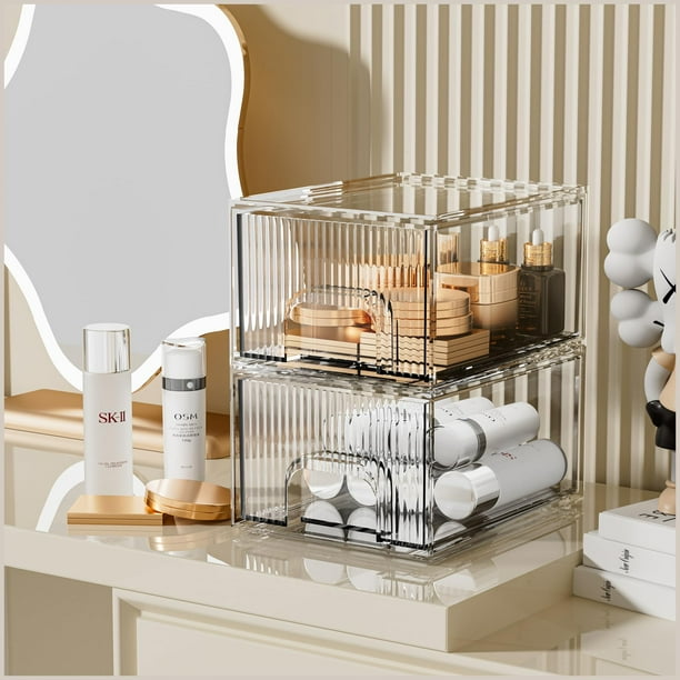 Organizador de cosméticos ZHIAI, transparente, apilable, 2 cajones acrílicos