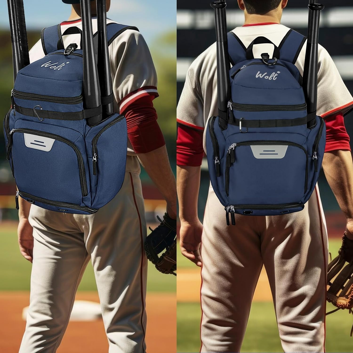 WOLT Baseball Bag Backpack for Youth Boys Adults Baseball Bag Multifunctional Sport Backpack for Ball Darkblue