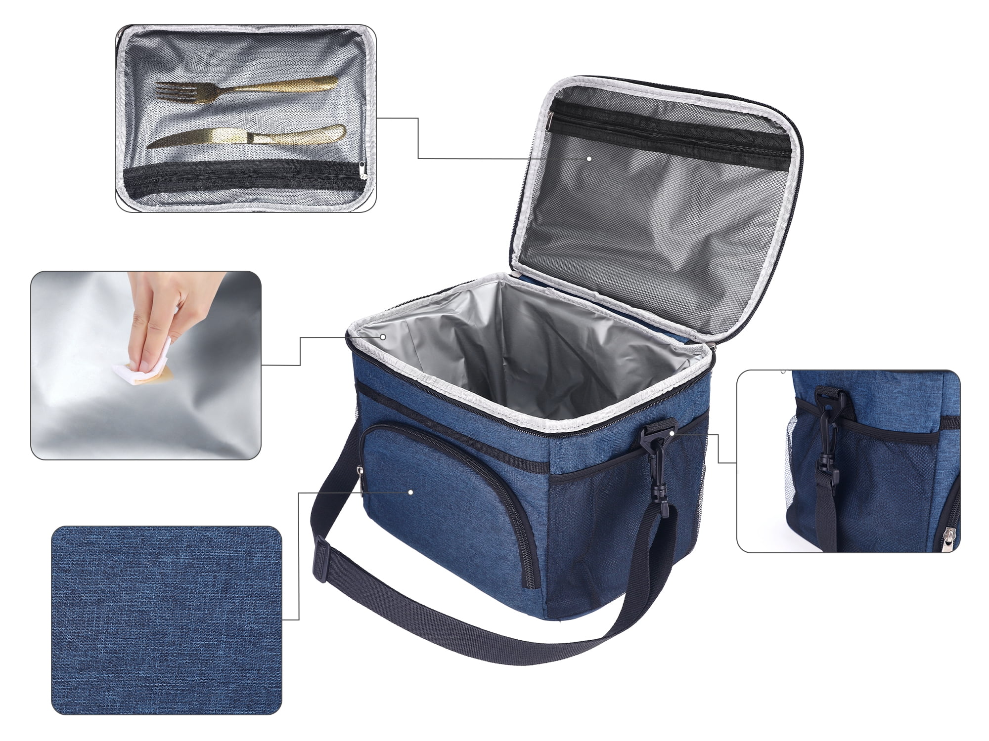 Unique Bargains Lunch Bag Insulated Lunch Bag Leakproof Lunch Box Navy Blue