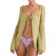 thumbnail image 1 of SAYOO - Camisa de playa con amarre para mujer, estampado floral/manga acampanada de color sólido con cuello cuadrado SAYOO Moda, 1 of 4