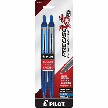 Pilot Precise V5 RT Pens, Extra Fine Pt, Rolling Ball, Blue, 2 Pk, 20882650